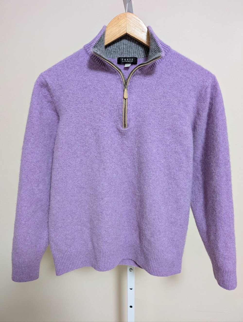 Forte Cashmere Lavender Gray Quarter Zip Cashmere Sweater Size L